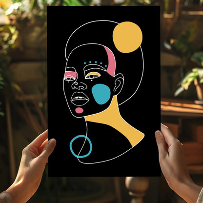 Bold Geometric Face Art print on sleek aluminum canvas