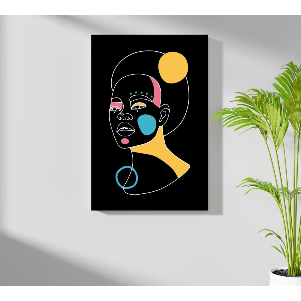 Bold Geometric Face Art on black aluminum canvas