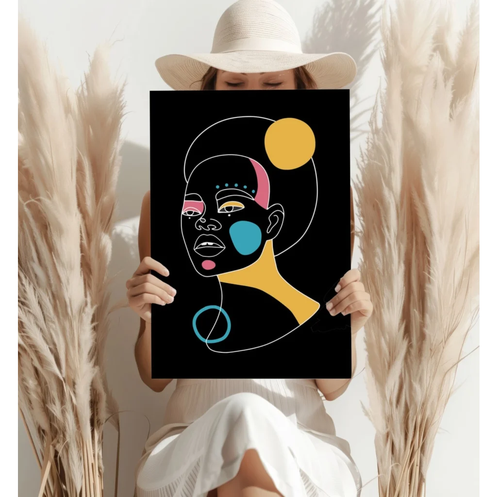 Bold Geometric Face Art on Sleek Aluminum Canvas | Contemporary Home Wall Art | vintageantiquesgifts.com