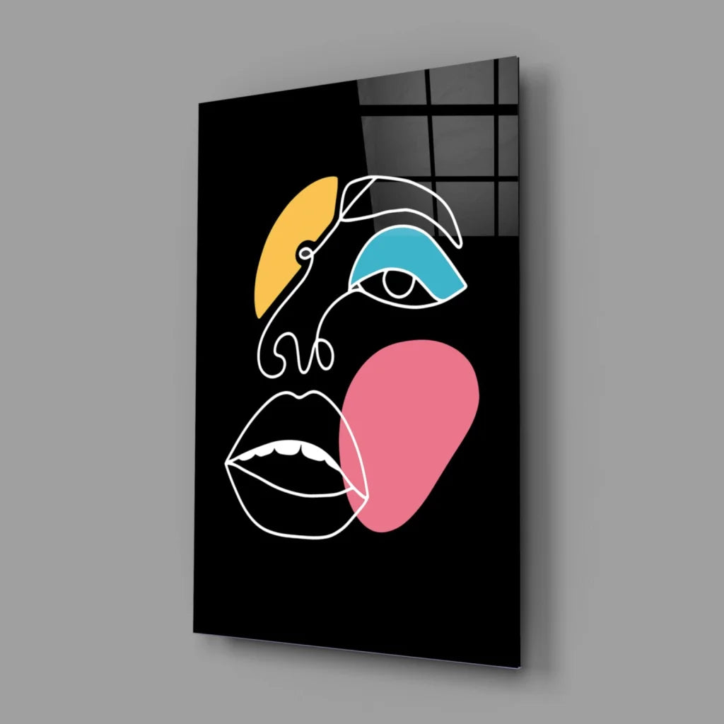 Bold Geometric Face Glass Wall Art in Vibrant Colors | Glass Wall Art Print | vintageantiquesgifts.com