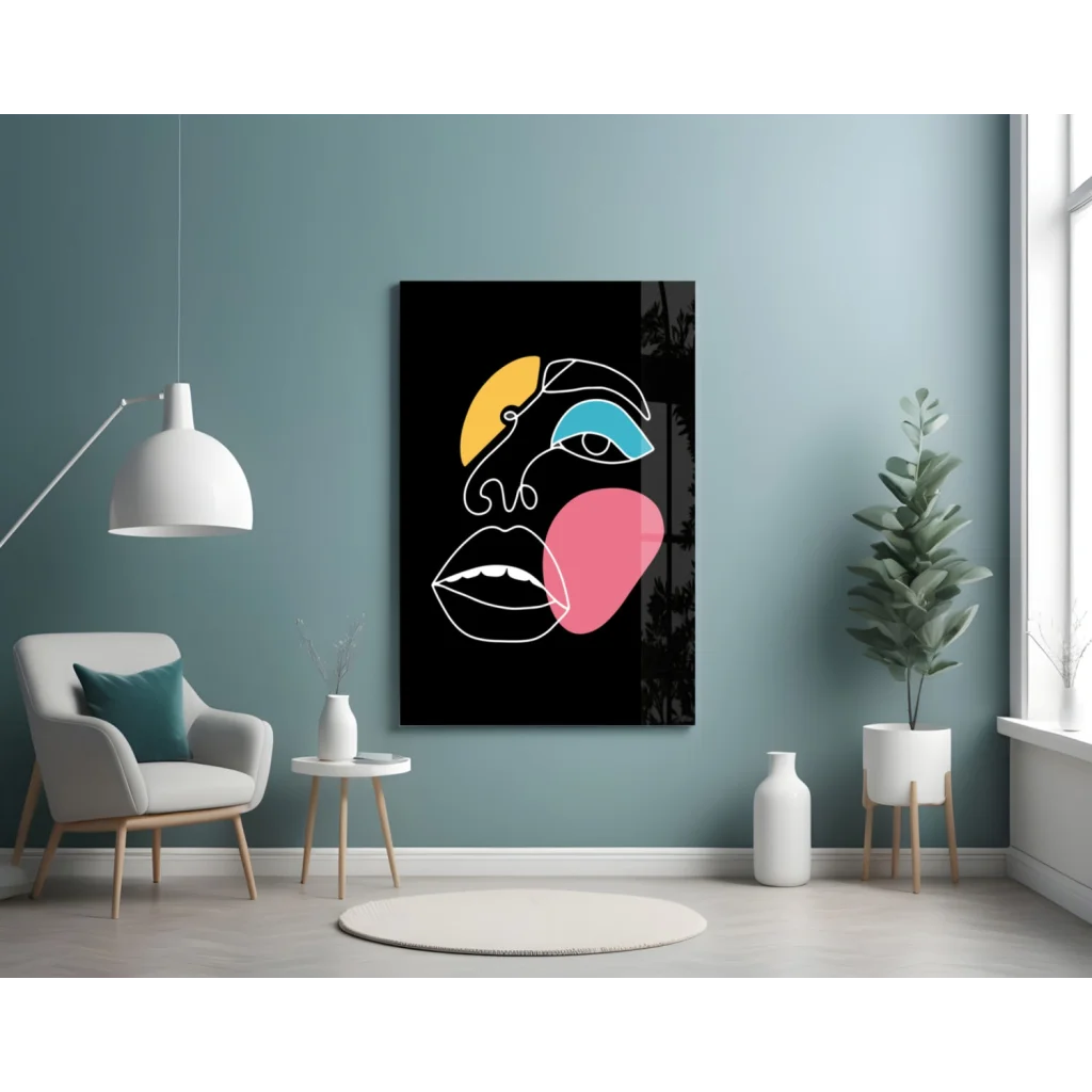 Bold Geometric Face Glass Wall Art in Vibrant Colors | Contemporary Home Wall Art | vintageantiquesgifts.com