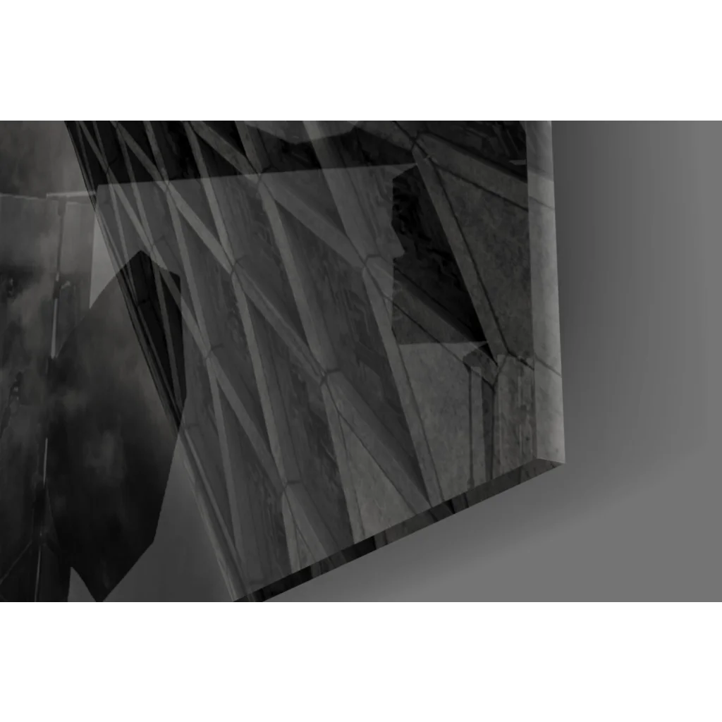 Bold black and white geometric glass wall art