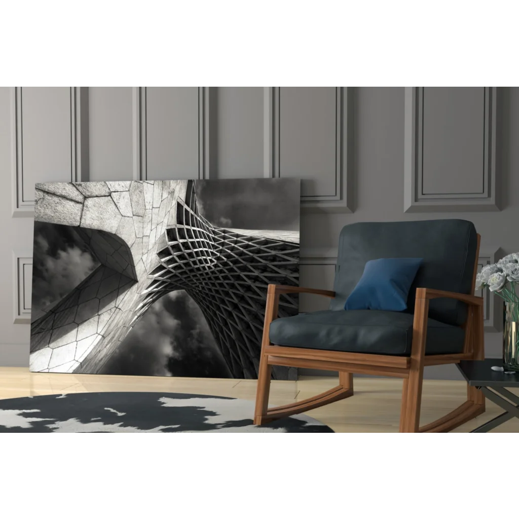 Bold black and white geometric glass wall art print on canvas