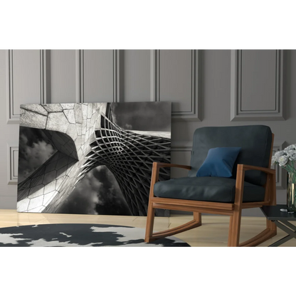 Bold black and white geometric glass wall art print on canvas