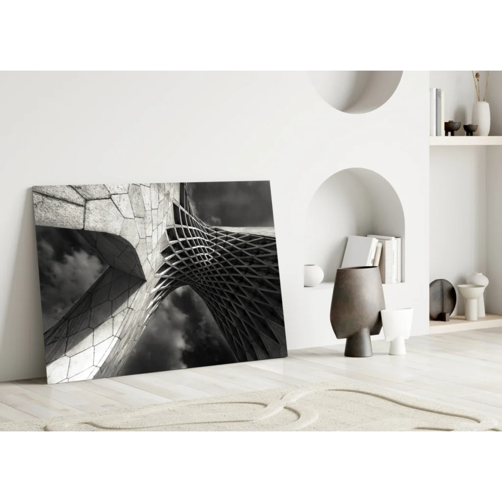 Bold black and white geometric glass wall art print