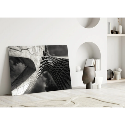 Bold black and white geometric glass wall art print