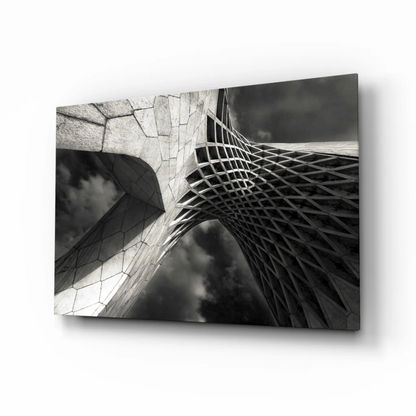 Bold black and white geometric glass wall art canvas print