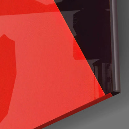 Vibrant red glossy acrylic glass wall art with bold geometric stripes