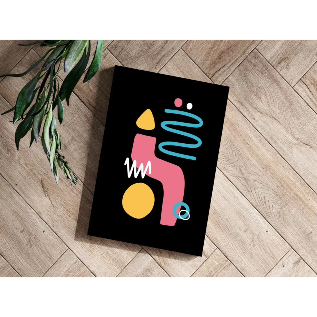 Bold Geometric Shapes on Black Canvas Print in pink, yellow, teal
