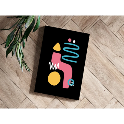 Bold Geometric Shapes on Black Canvas Print in pink, yellow, teal