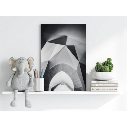 Gray elephant plush toy on Bold Geometric Stormtrooper canvas art