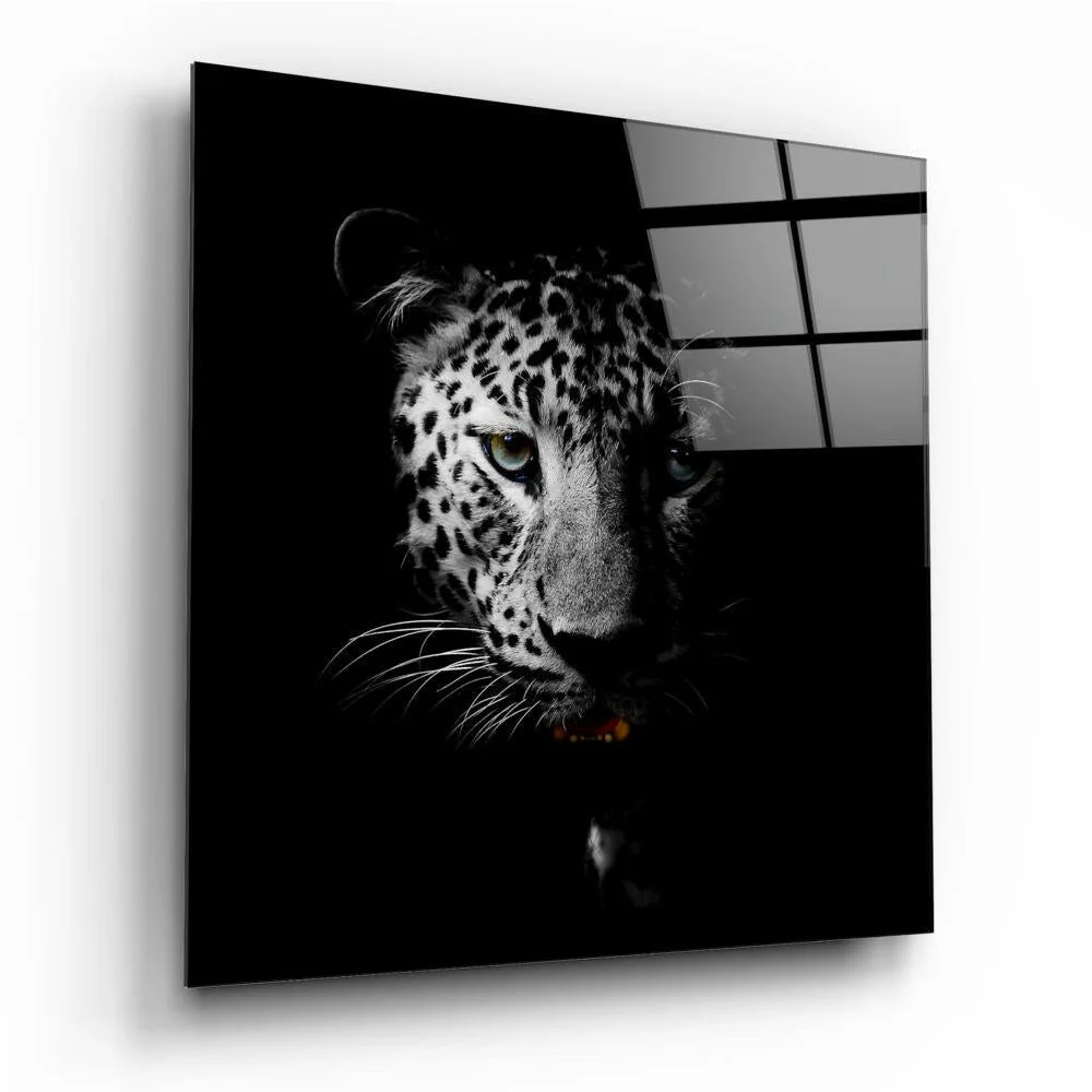 Bold black and white leopard canvas wall art with orange pop design