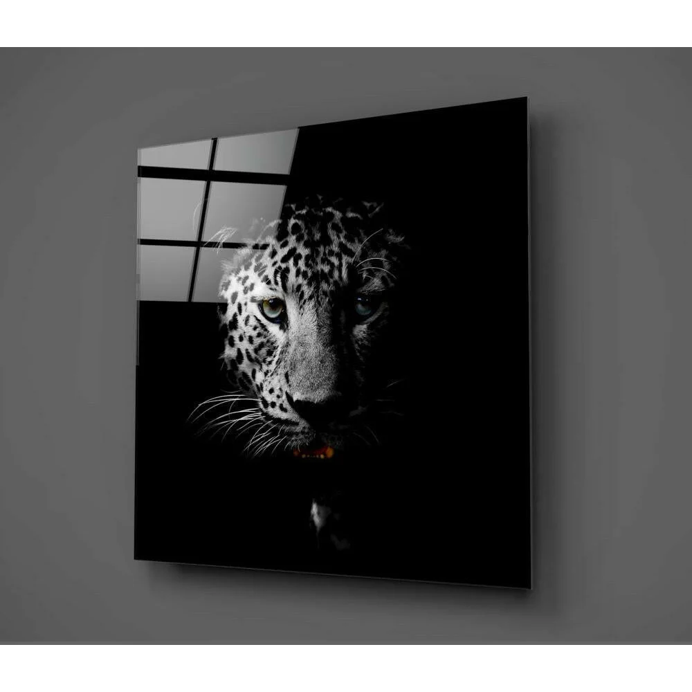 Bold black and white jaguar canvas wall art print with orange pop