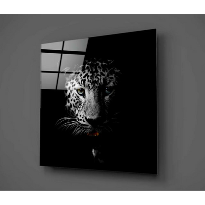 Bold black and white jaguar canvas wall art print with orange pop