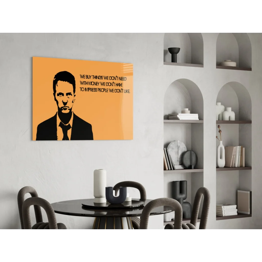 Bold orange canvas wall art with vintage black and white mans face portrait