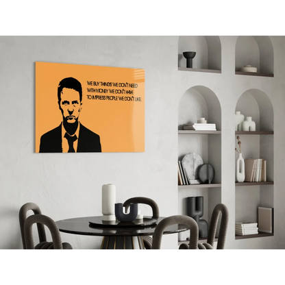 Bold orange canvas wall art with vintage black and white mans face portrait