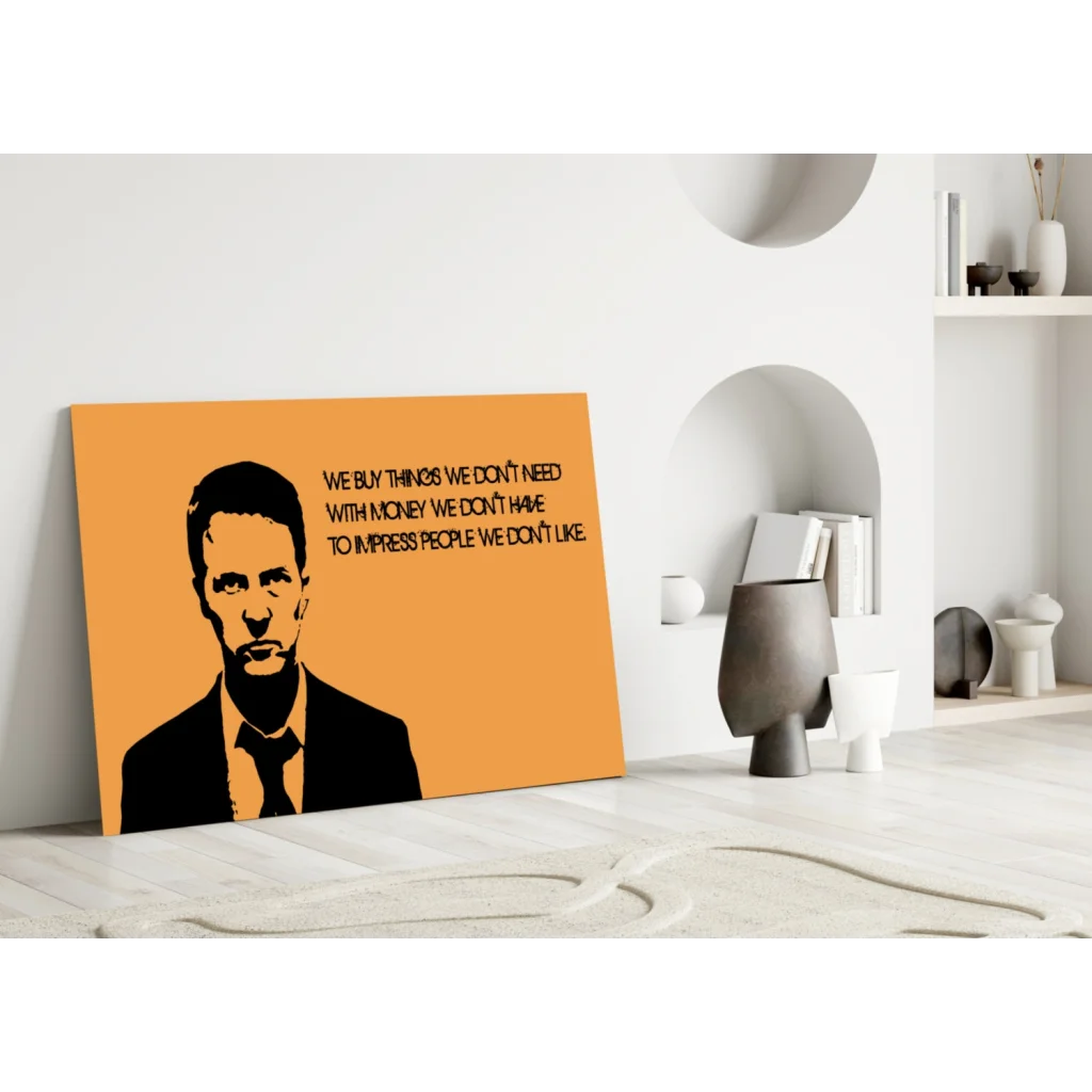 Bold orange canvas wall art with vintage black and white portrait and quote