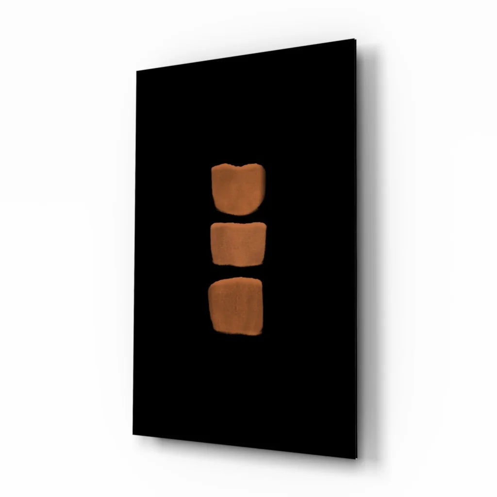 Bold orange grid abstract wall art print with brown matte foundation palette shades