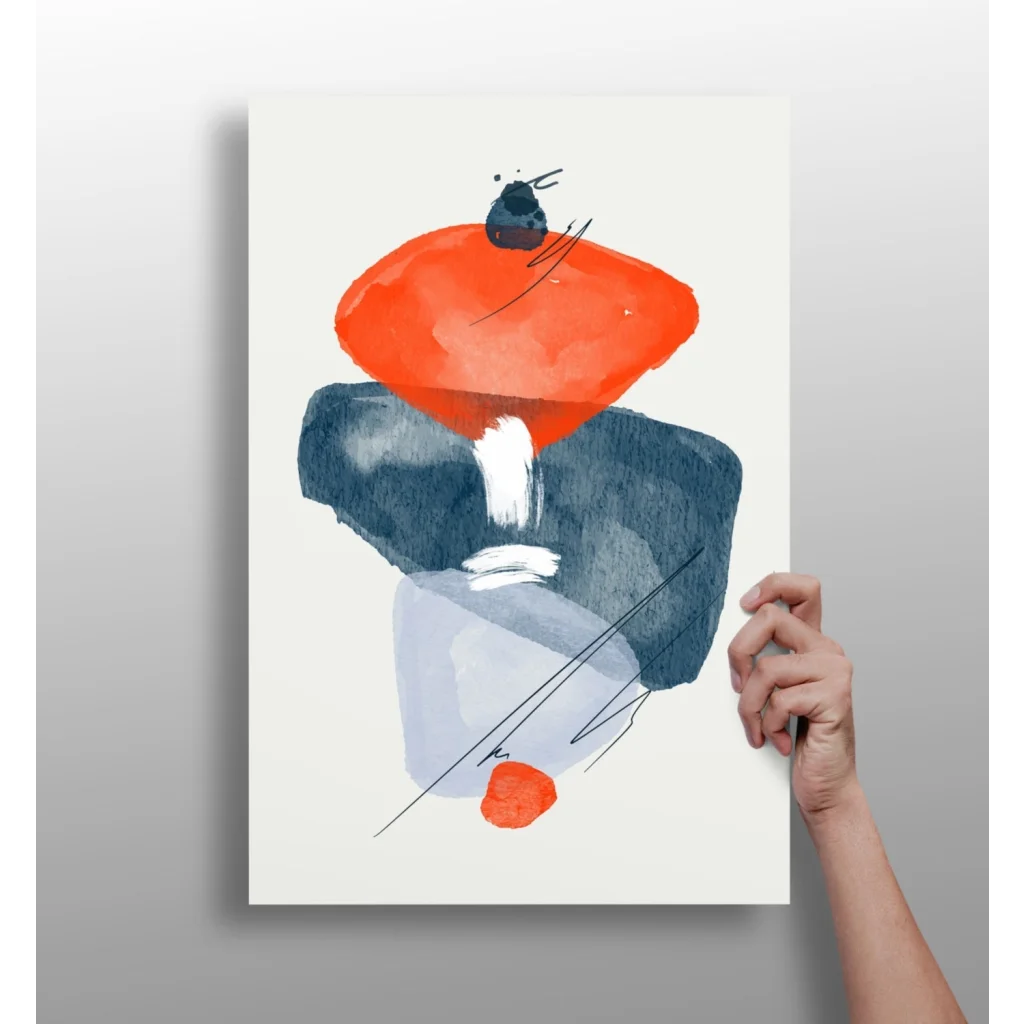 Bold orange and navy abstract watercolor aluminum print