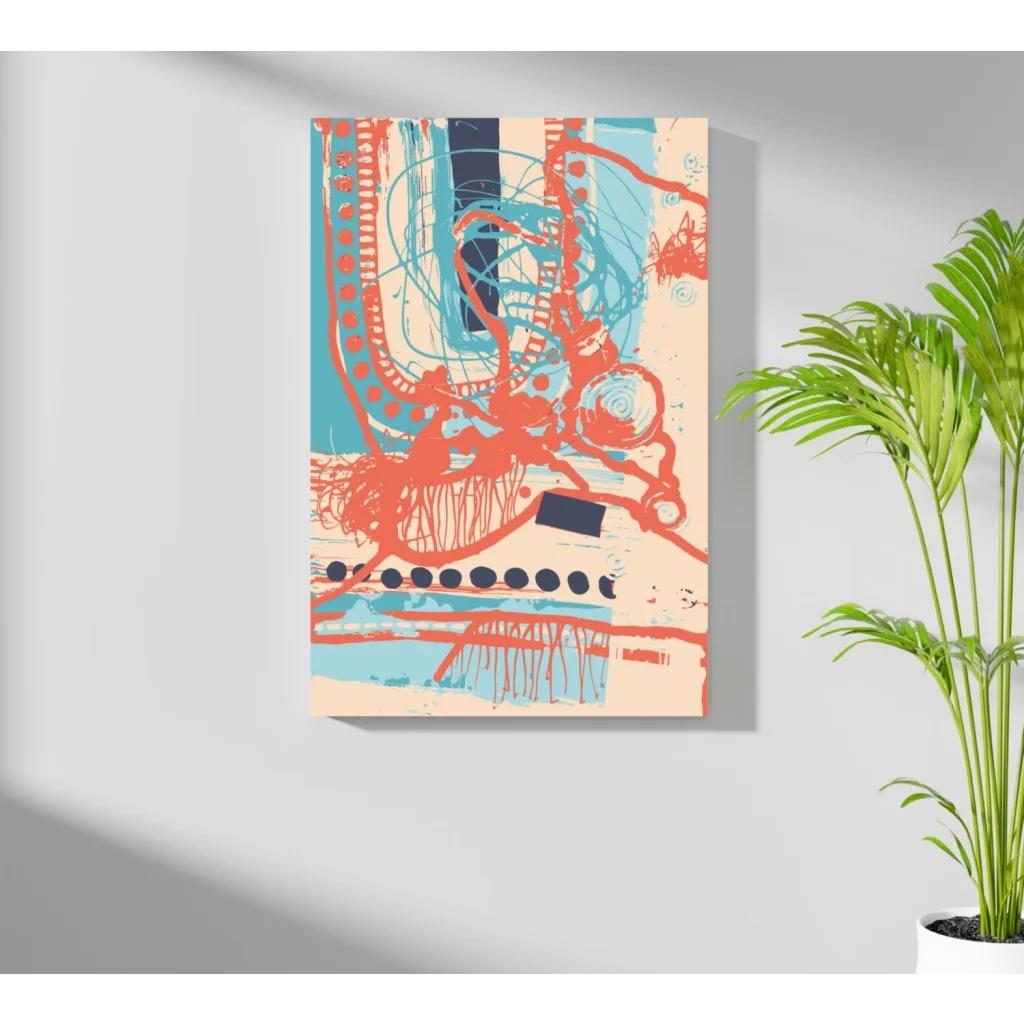 Vibrant bold orange teal navy abstract geometric art print on aluminum