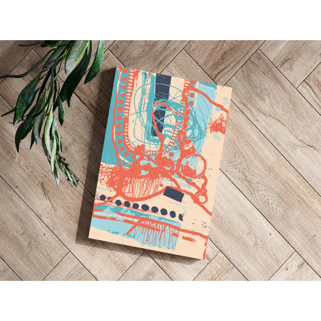 Bold orange teal navy abstract art print on aluminum