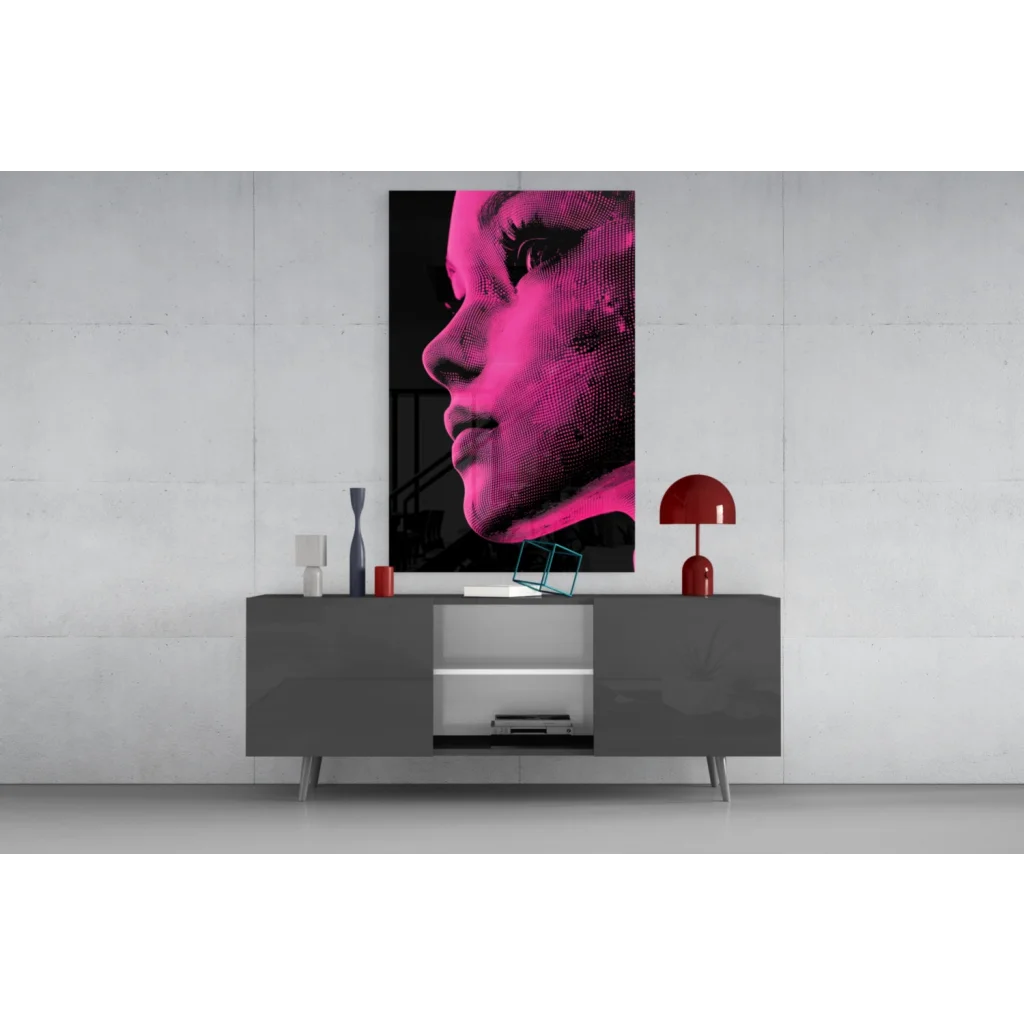 Bold pink pop art woman portrait on canvas wall art