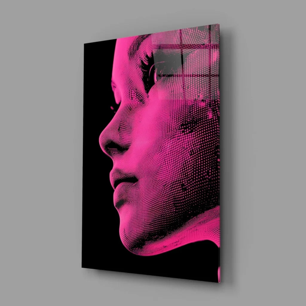 Bold pink and black pop art womans face portrait canvas wall art