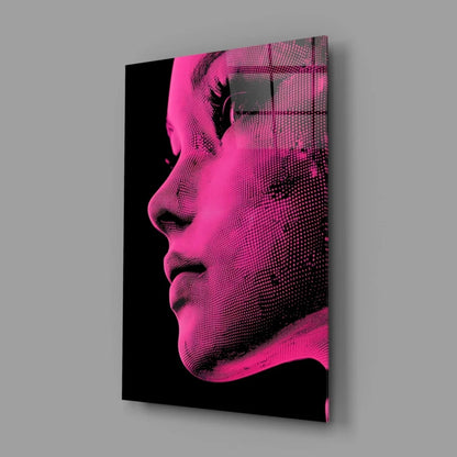 Bold pink and black pop art womans face portrait canvas wall art