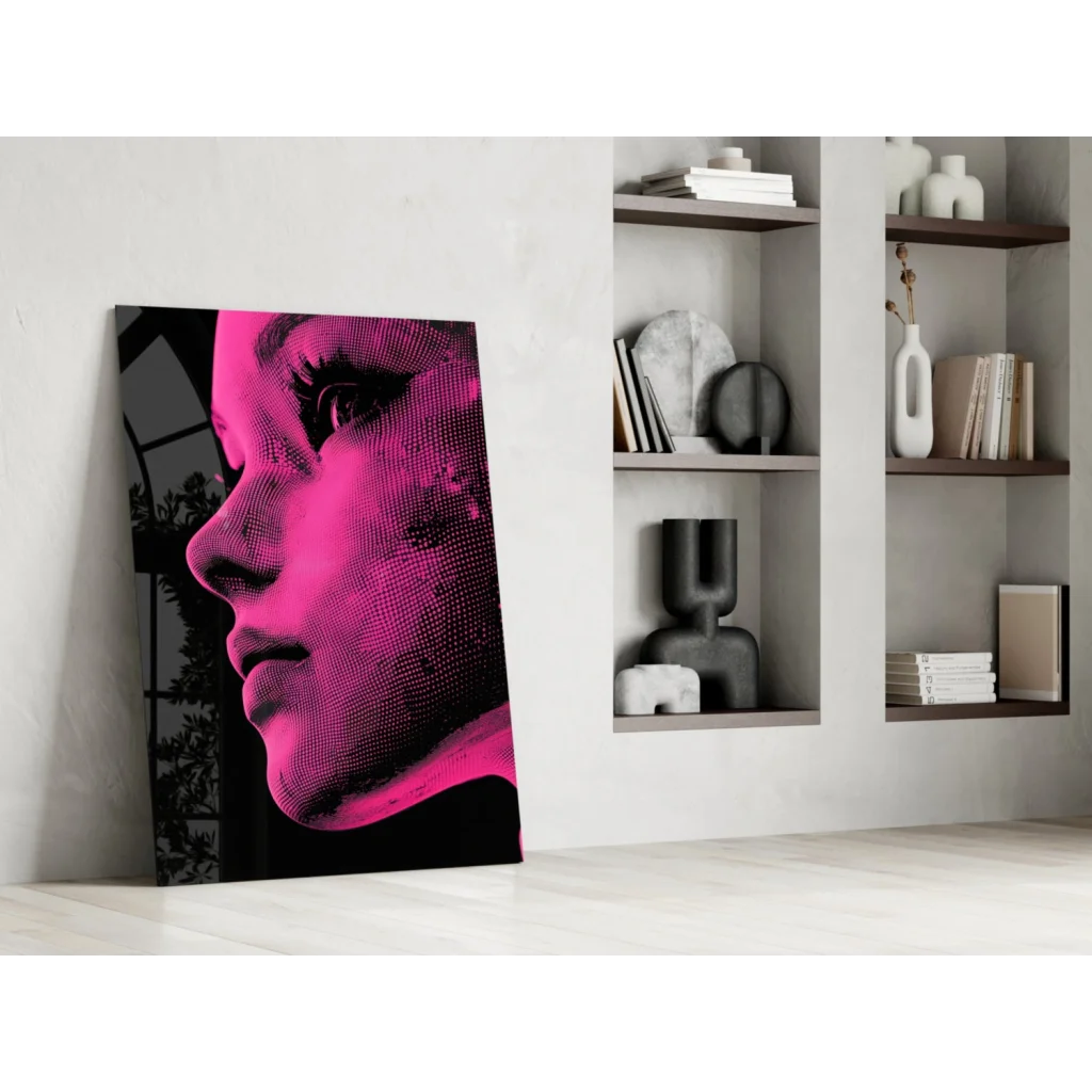 Bold pink geometric pop art portrait canvas wall art for modern spaces