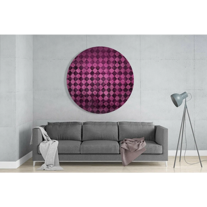 Bold magenta and dark purple checkered tempered glass art circle