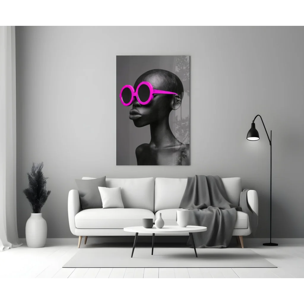 Bold pink sunglasses pop art canvas wall art print portrait