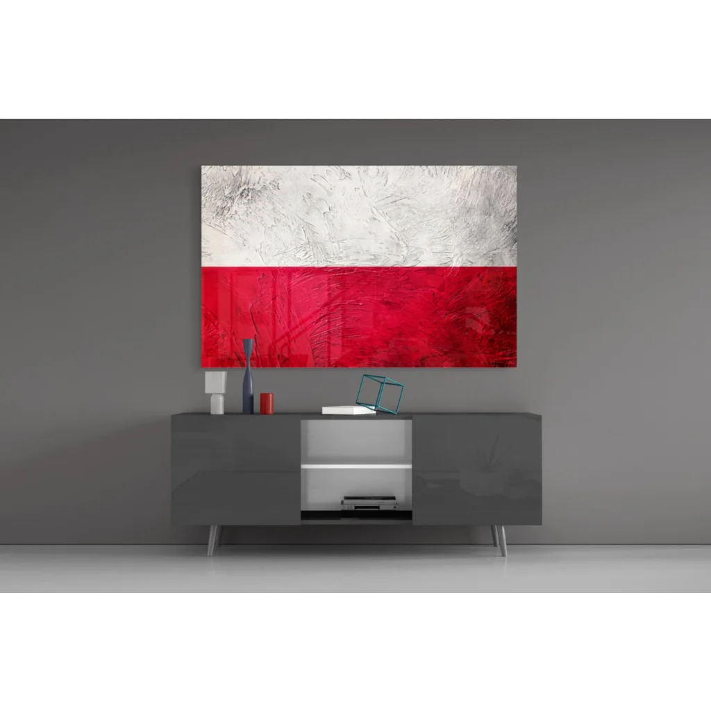 Bold Polish Flag textured canvas wall art with white top and red base