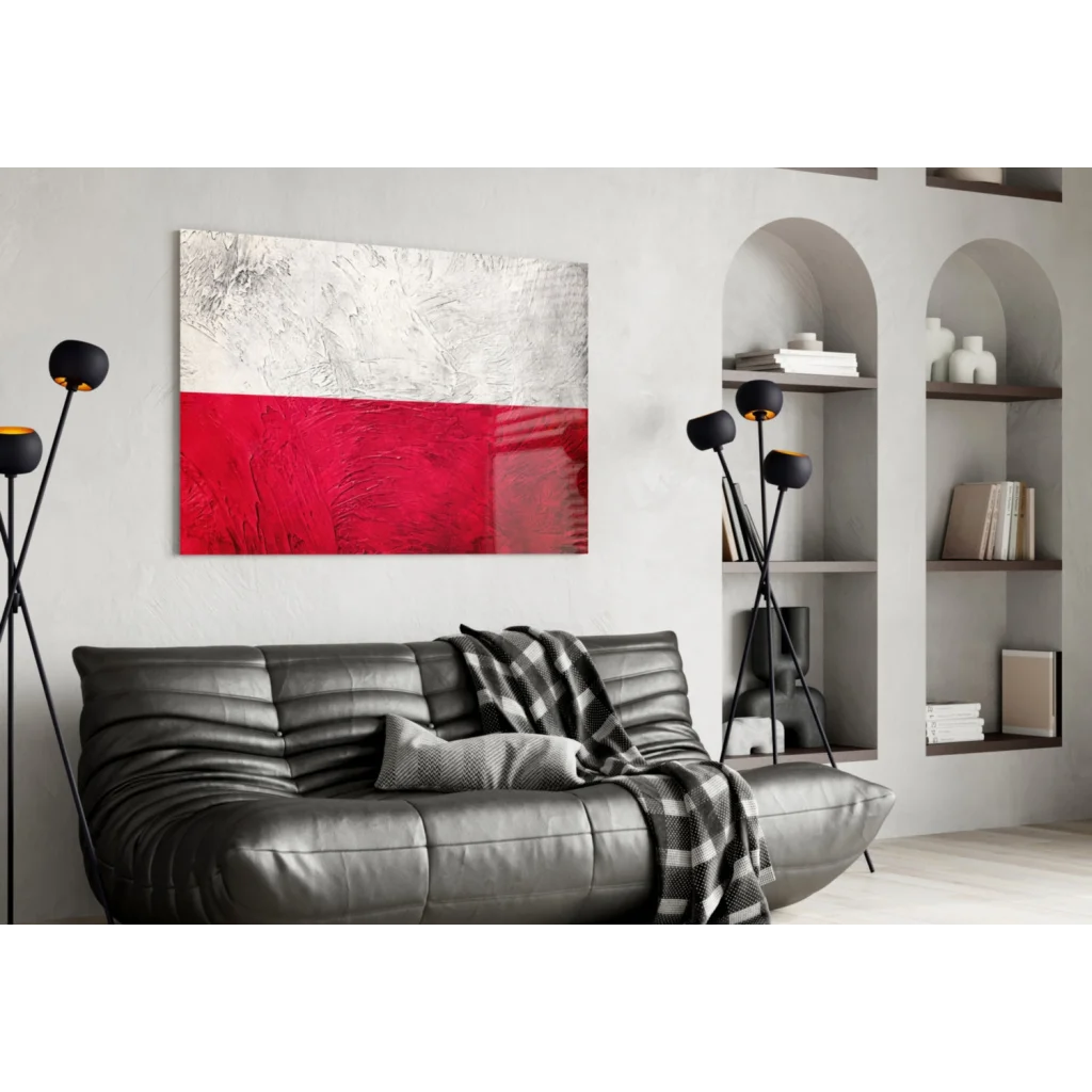 Bold red and white textured canvas wall art inspired by Polish flag