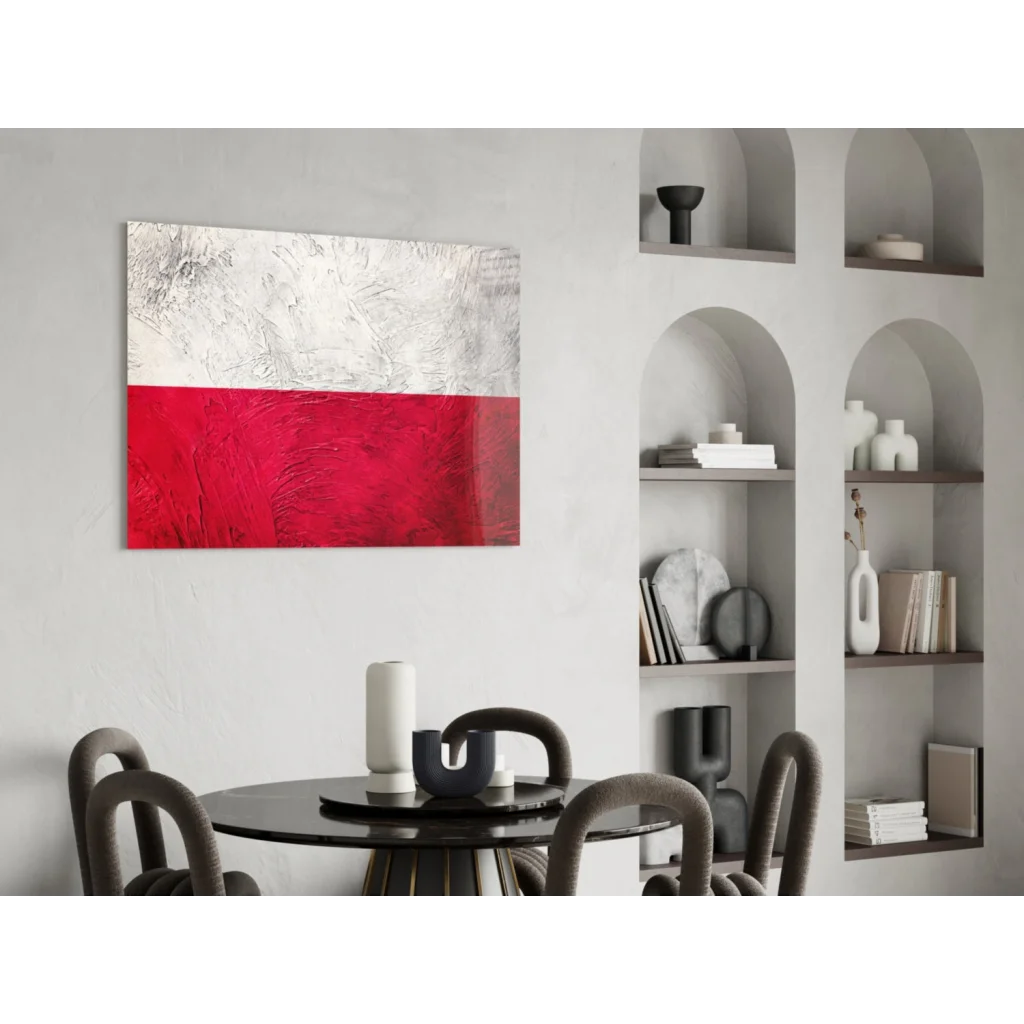 Bold red and white textured canvas wall art inspired by Polish flag