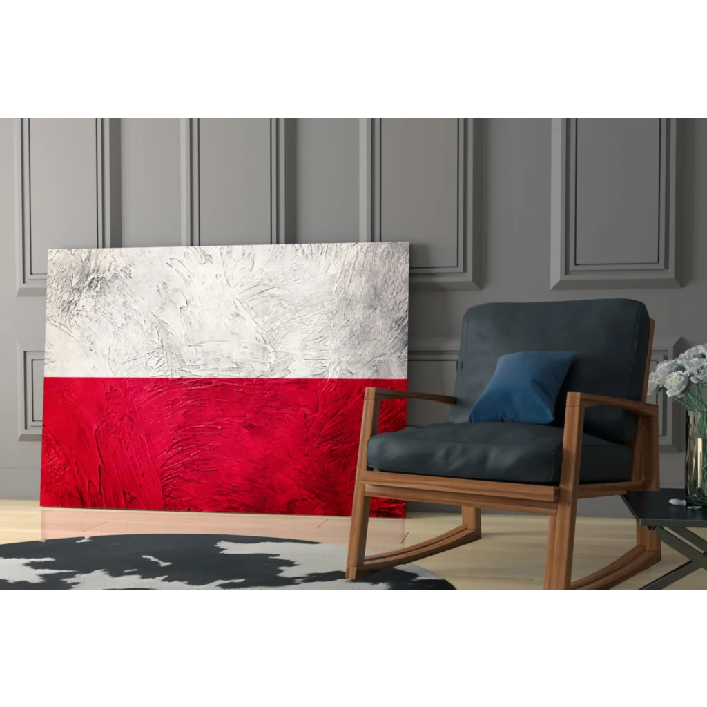Bold Polish Flag textured canvas wall art with white and red split