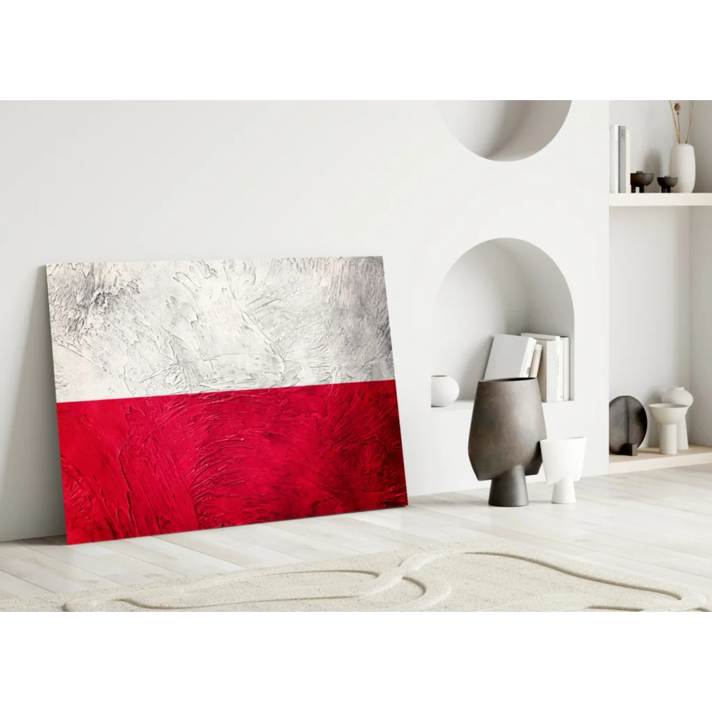 Bold Polish Flag textured canvas wall art in silver-gray and red
