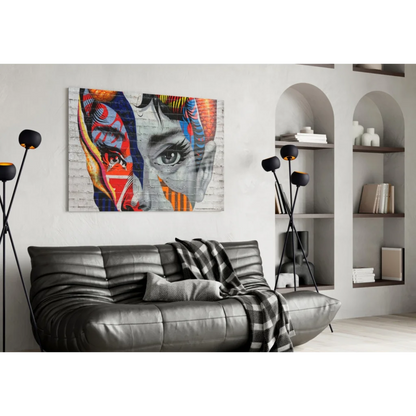 Bold Pop Art Face Wall Art Canvas With Geometric Patterns | Contemporary Home Wall Art | vintageantiquesgifts.com