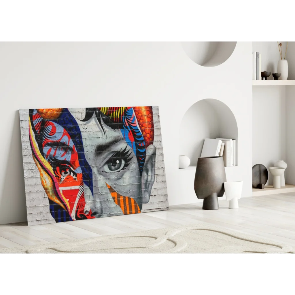 Bold Pop Art Face Wall Art Canvas With Geometric Patterns | Modern Wall Art Decor | vintageantiquesgifts.com