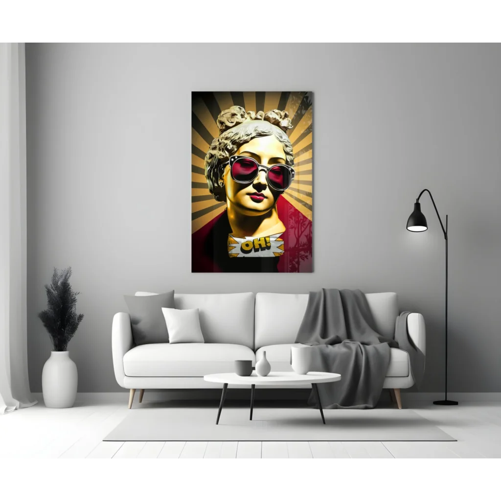 Vintage pop art glass wall art of Marilyn Monroe with sunglasses and CRF text