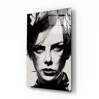 Black and white pop art portrait canvas wall art of womans face