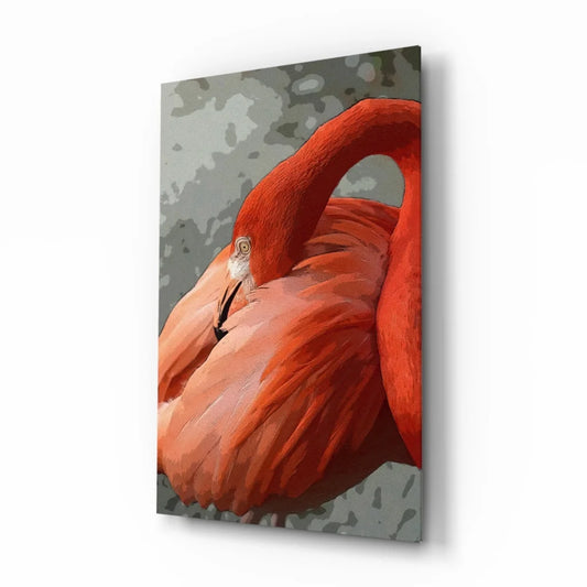Bold red flamingo glass wall art canvas print with textured background