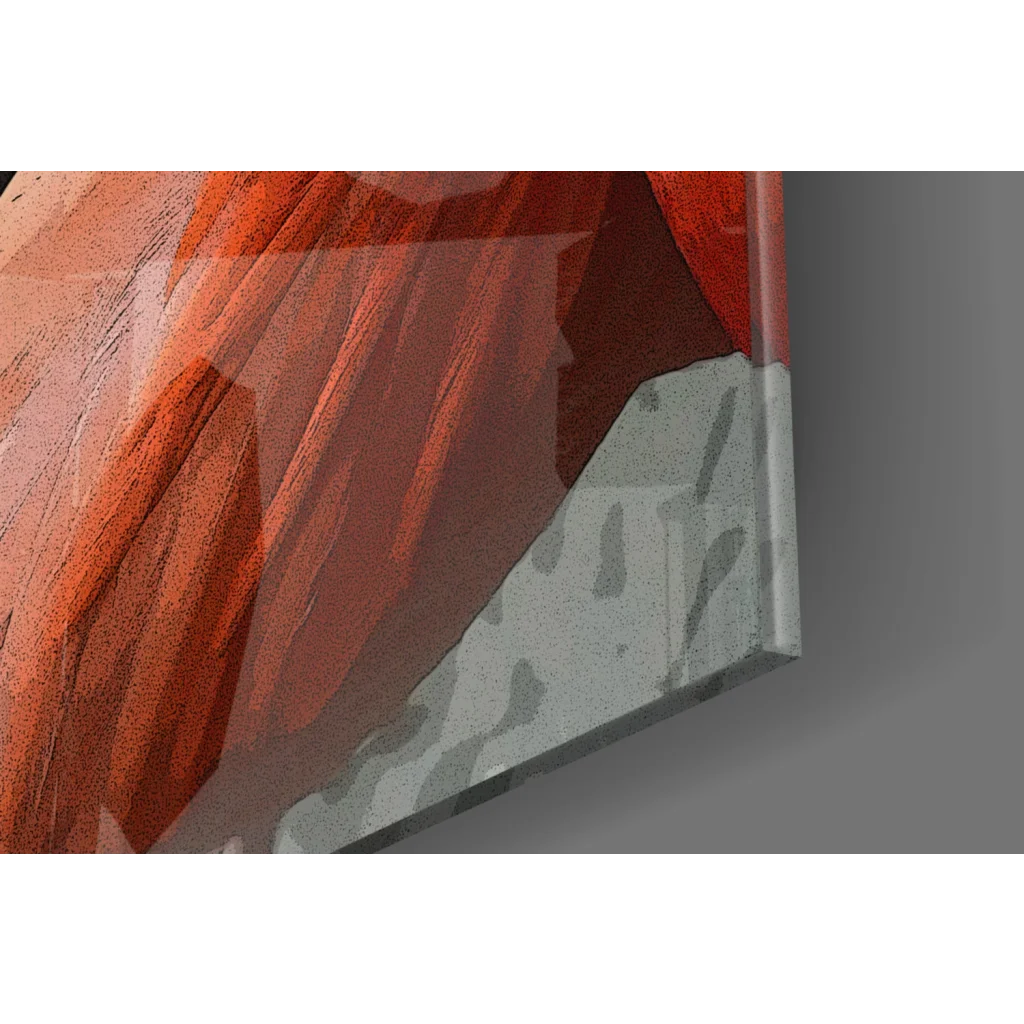 Bold red flamingo glass wall art canvas print with textured abstract strokes