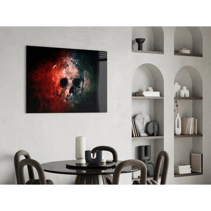 Bold red and black skull wall art canvas with abstract texture