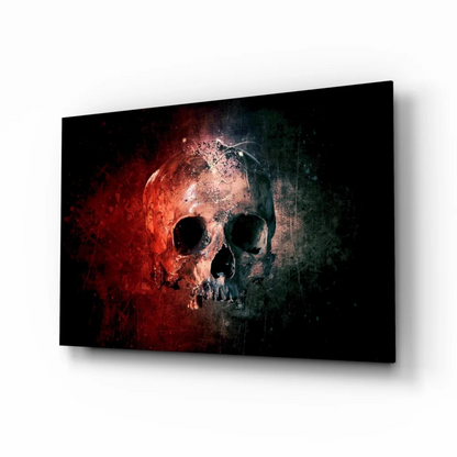 Bold red and black skull canvas wall art with abstract texture