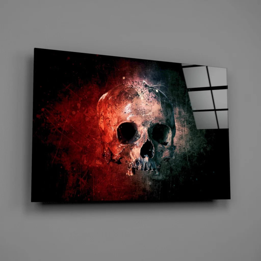 Bold red skull canvas wall art with modern abstract texture