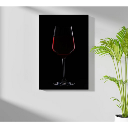 Sleek black canvas print of bold red wine glass on black background