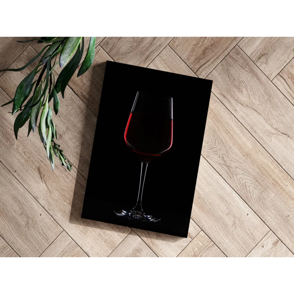 Bold red wine glass canvas print on sleek black background