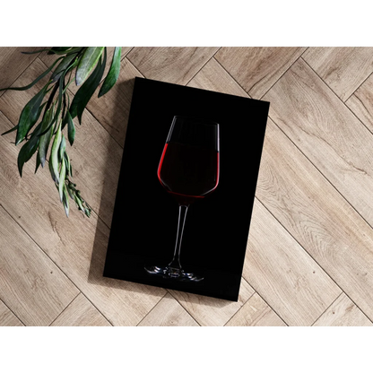 Bold red wine glass canvas print on sleek black background