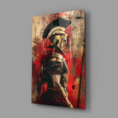 Bold Spartan Warrior wall art print with red gold helmet accents