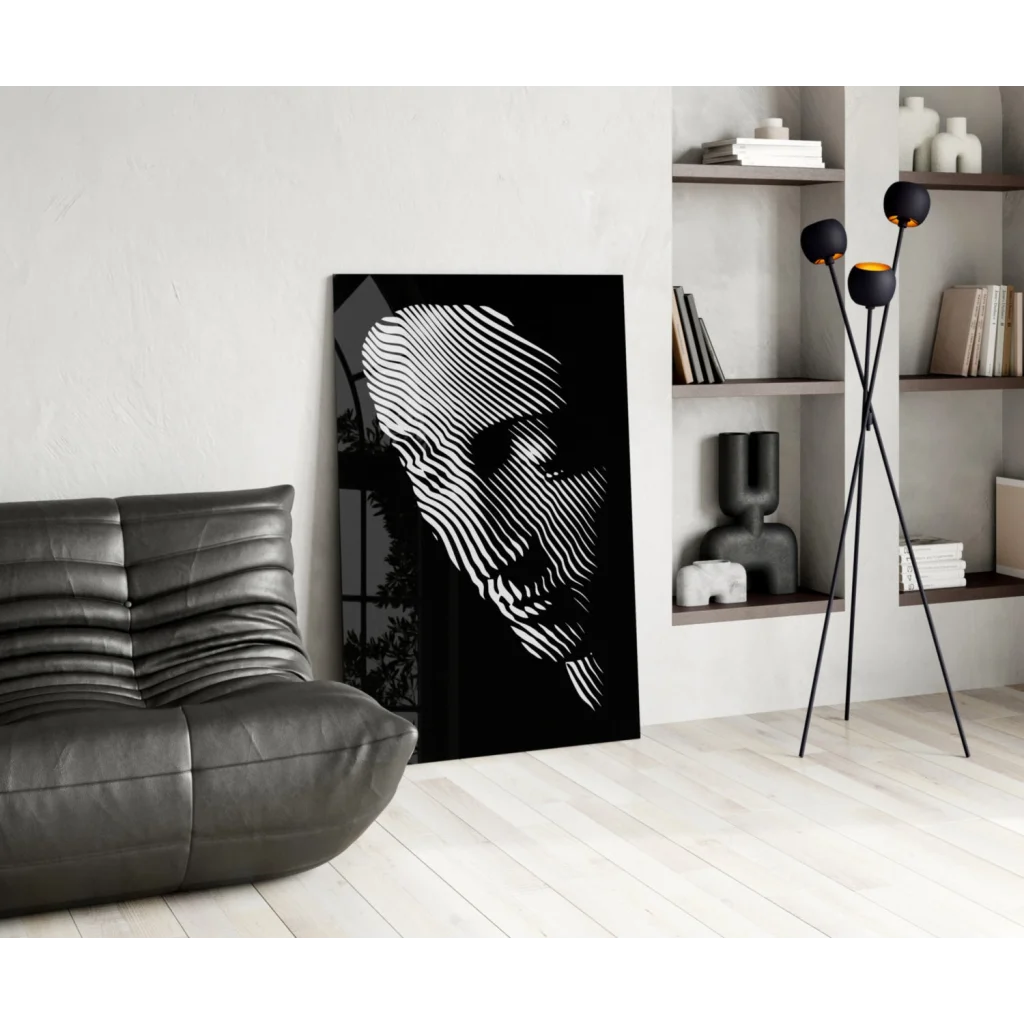 Bold striped face abstract canvas wall art in black and white